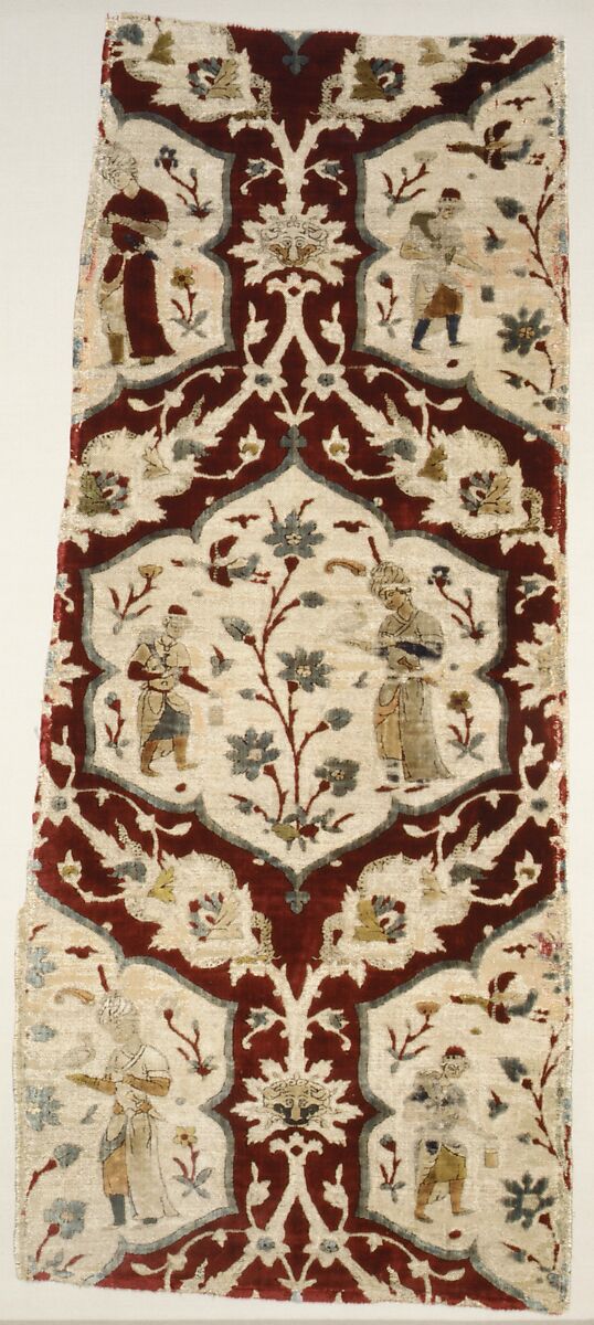 Velvet with Figural Imagery, Silk, metal wrapped thread; cut and voided velvet