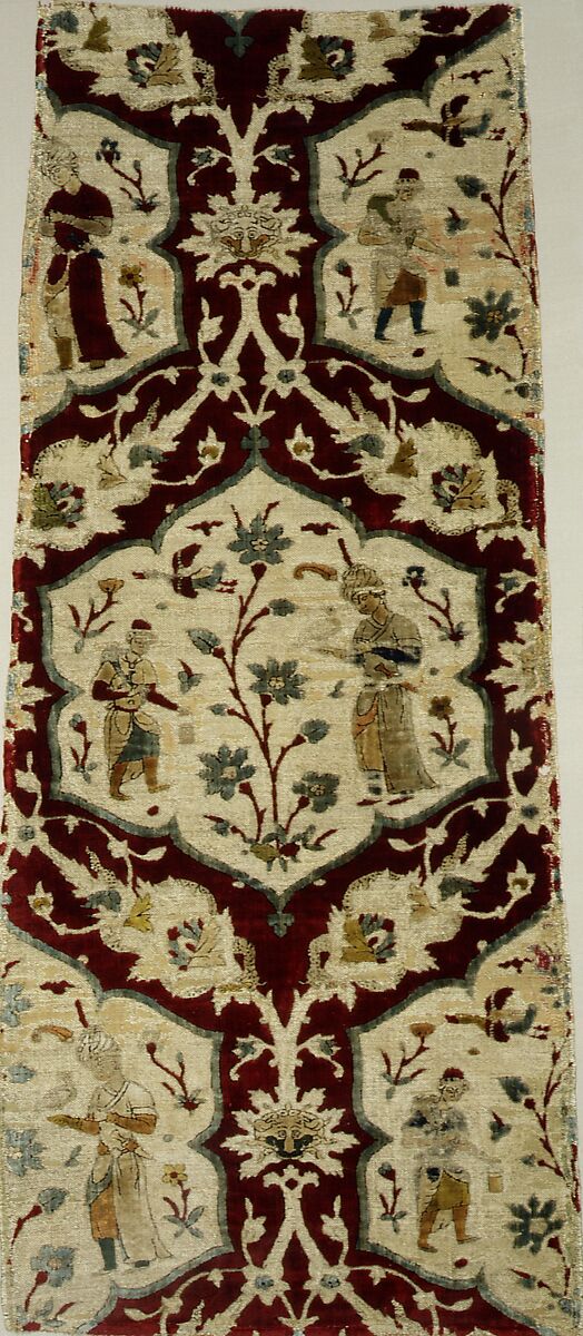 Velvet with Figural Imagery, Silk, metal wrapped thread; cut and voided velvet