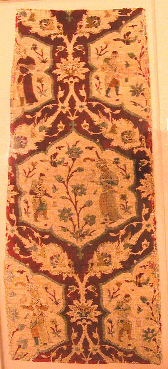 Velvet with Figural Imagery, Silk, metal wrapped thread; cut and voided velvet