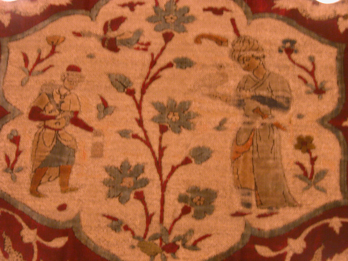 Velvet with Figural Imagery, Silk, metal wrapped thread; cut and voided velvet