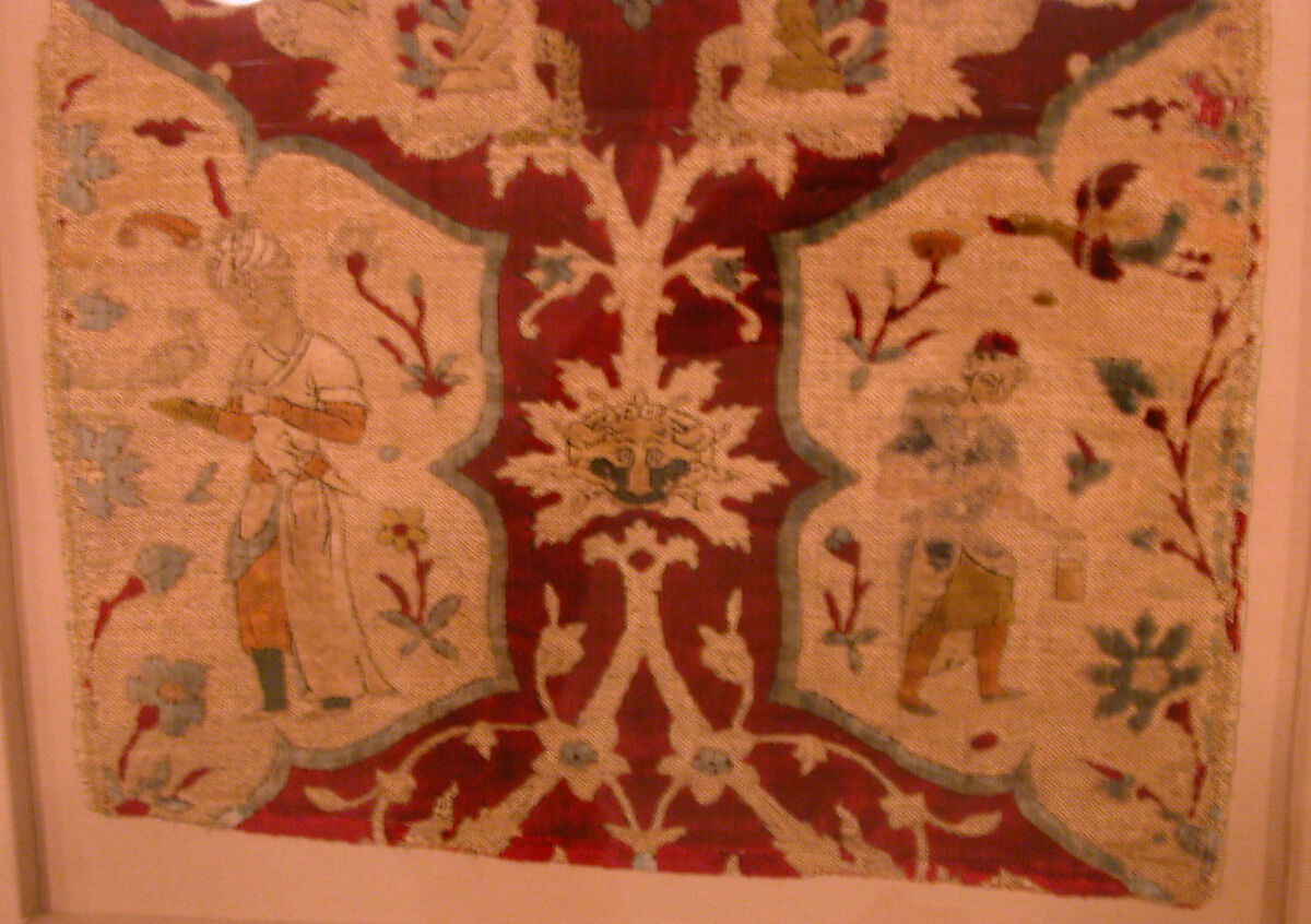 Velvet with Figural Imagery, Silk, metal wrapped thread; cut and voided velvet