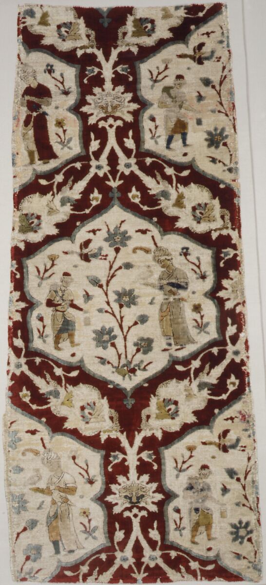 Velvet with Figural Imagery, Silk, metal wrapped thread; cut and voided velvet