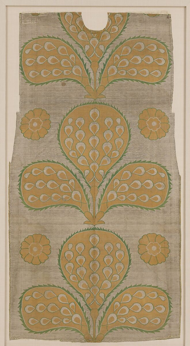 Fragment of a Kaftan Back, Silk, metal wrapped thread; taqueté (seraser) 