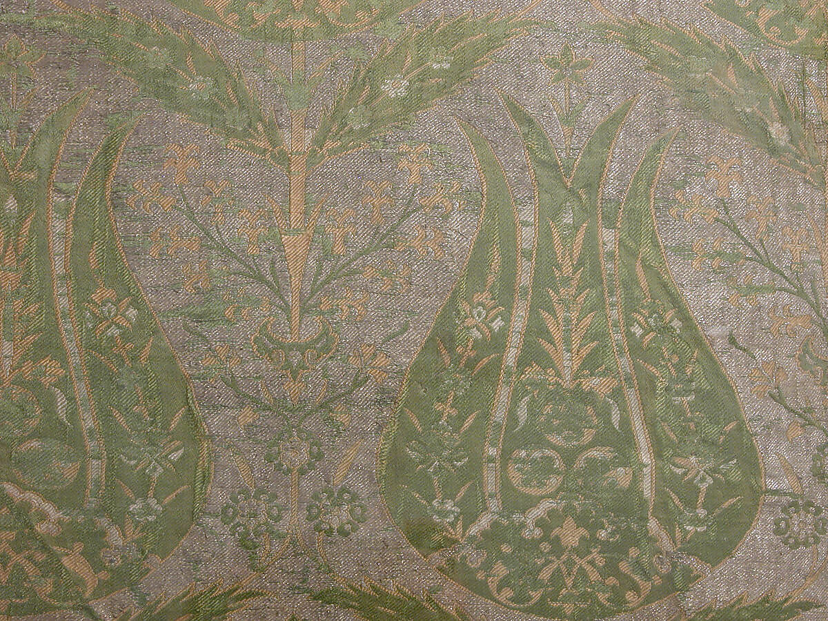 Textile Fragment, Silk, metal wrapped thread; lampas (kemha)