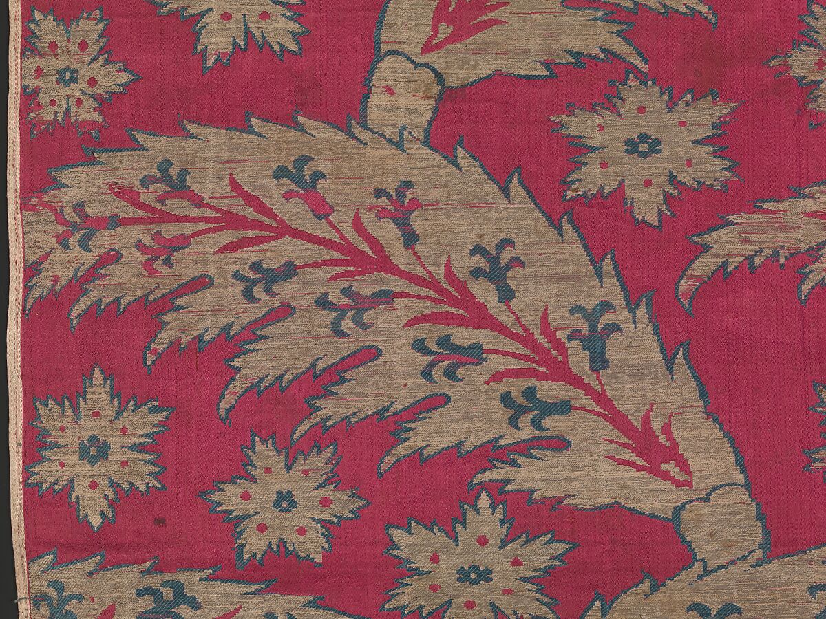 Loom Width with Serrated Leaf Design, Silk, metal wrapped thread; lampas (kemha)