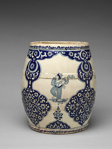 Barrel-shaped planter with Chinese figures