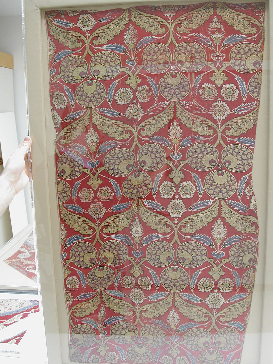 Rectangular Silk Fragment, Silk, metal wrapped thread; lampas (kemha)