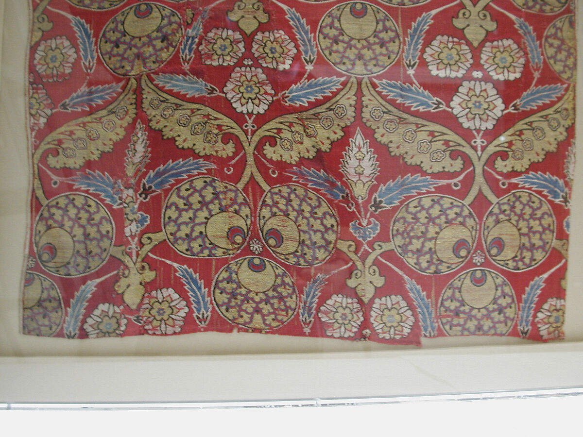 Rectangular Silk Fragment, Silk, metal wrapped thread; lampas (kemha)