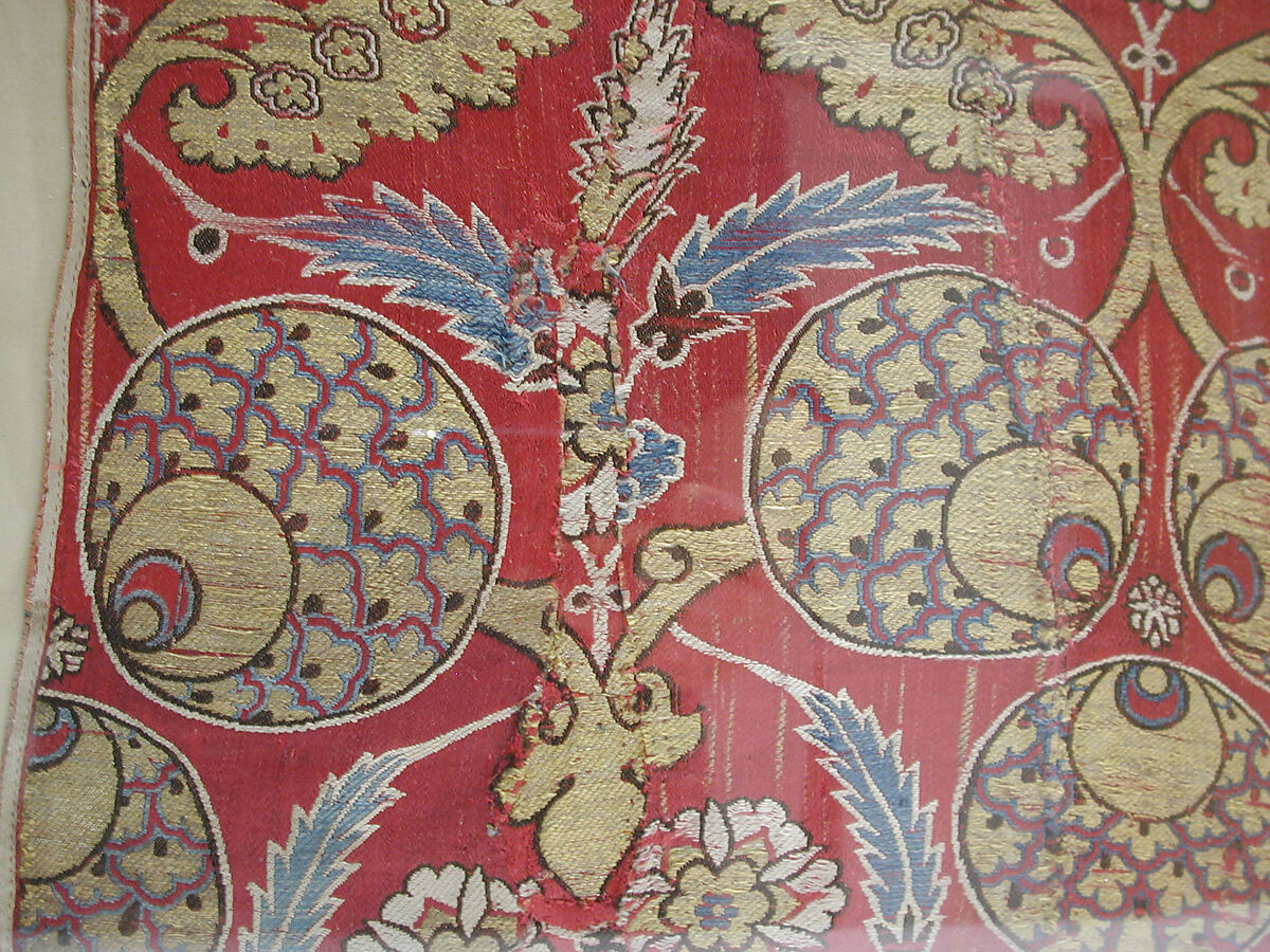 Rectangular Silk Fragment, Silk, metal wrapped thread; lampas (kemha)