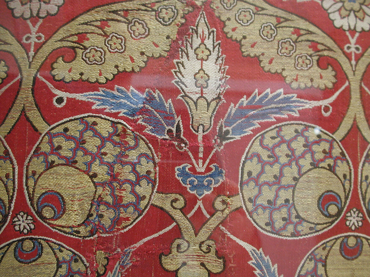 Rectangular Silk Fragment, Silk, metal wrapped thread; lampas (kemha)