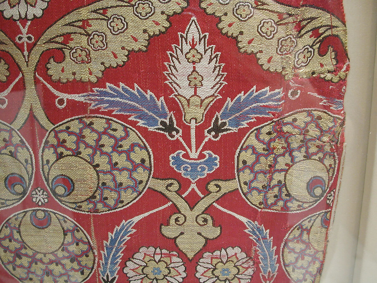 Rectangular Silk Fragment, Silk, metal wrapped thread; lampas (kemha)