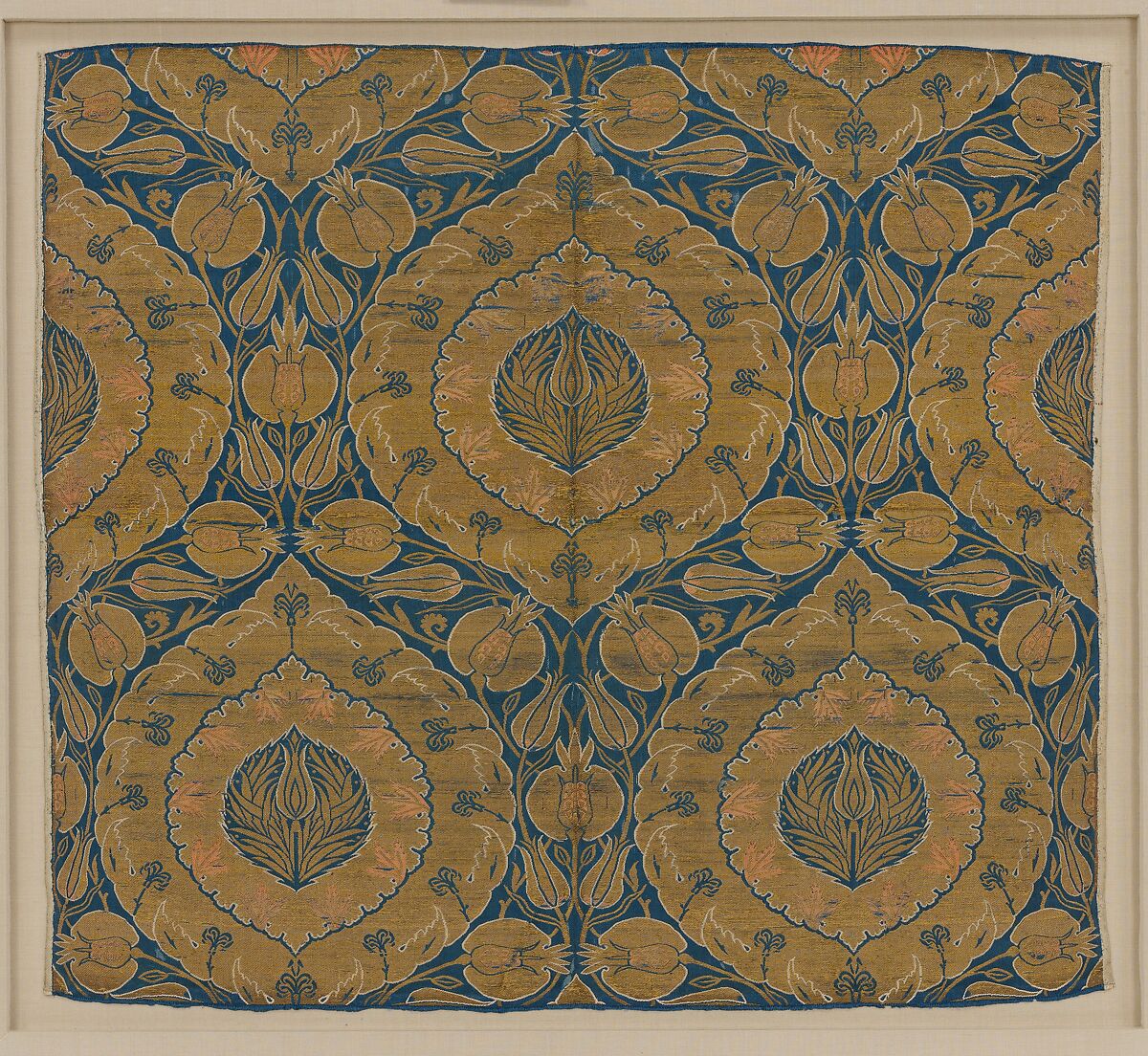 Textile Fragment, Silk, metal wrapped thread; lampas (kemha) 