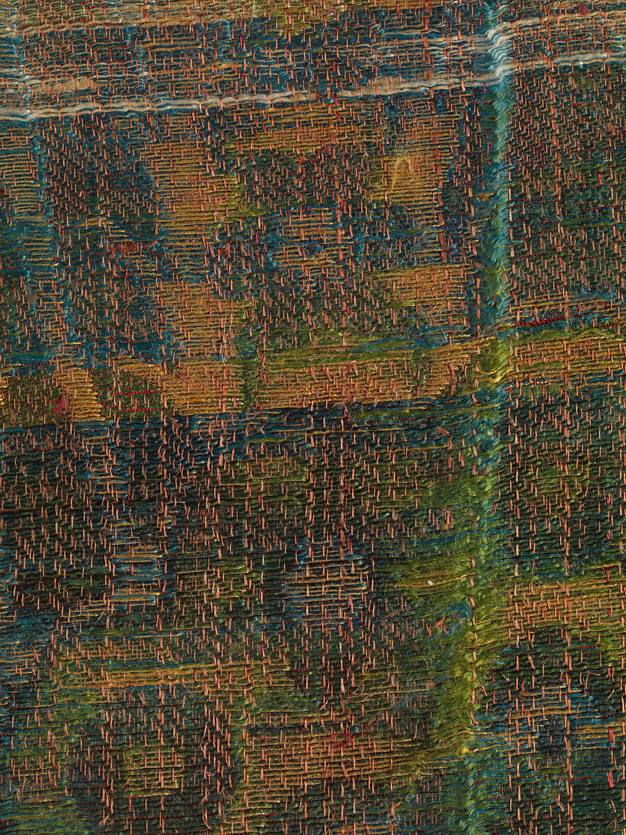 Silk Fragment with Wavy-vine Pattern on Green Ground, Silk, metal wrapped thread; lampas (kemha)