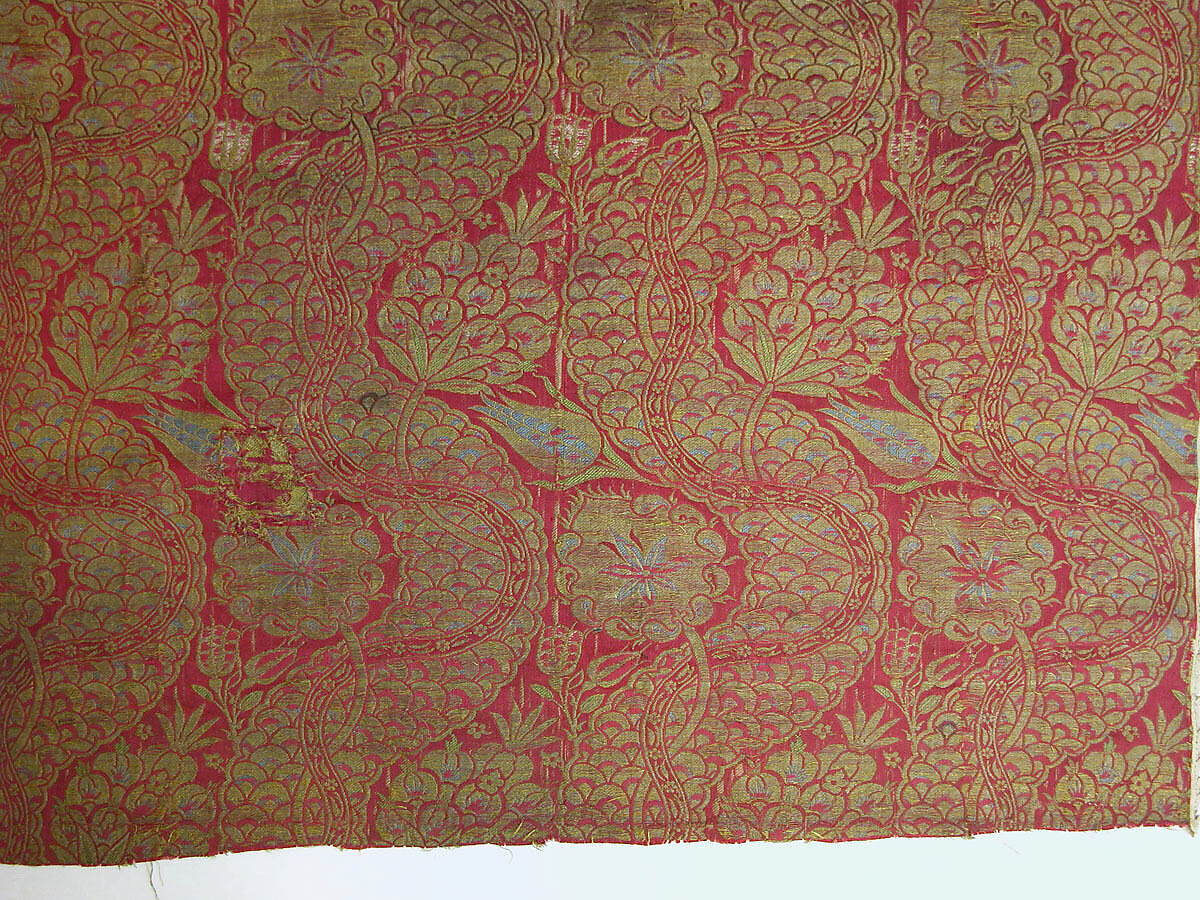 Textile Fragment, Silk and metal wrapped thread