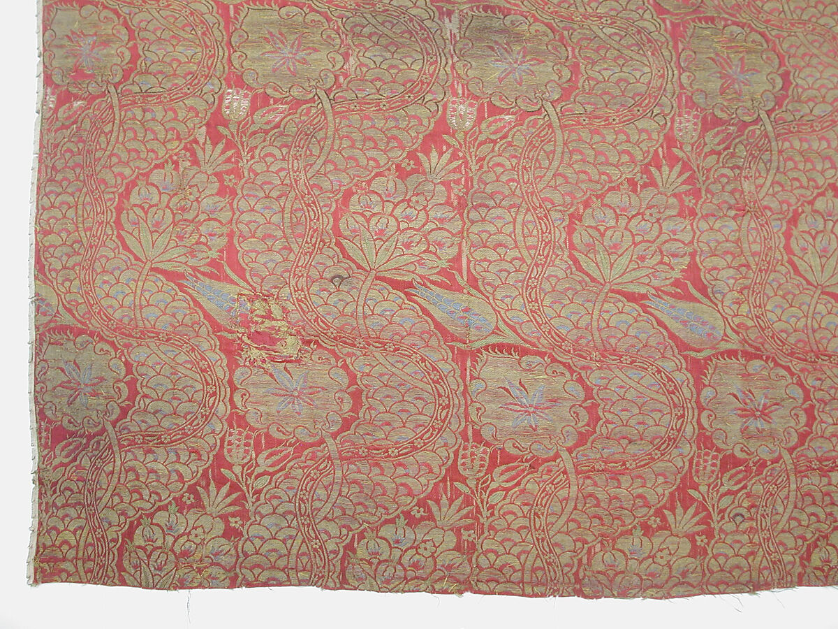 Textile Fragment, Silk and metal wrapped thread