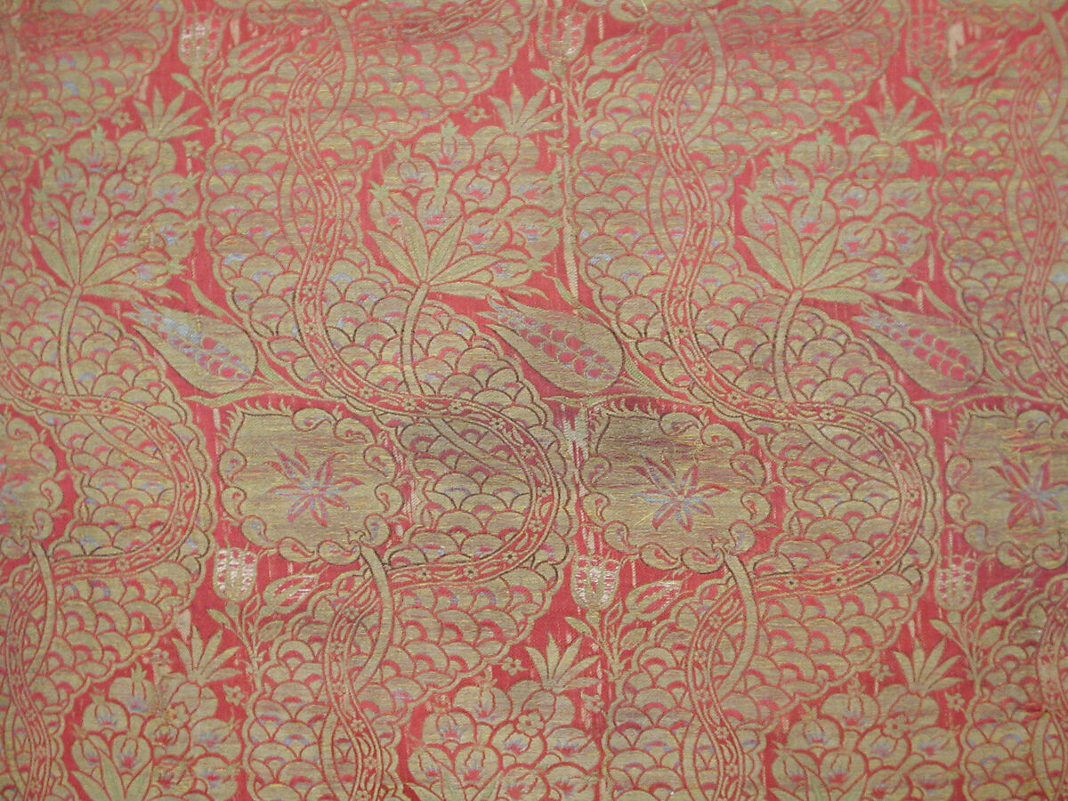 Textile Fragment, Silk and metal wrapped thread