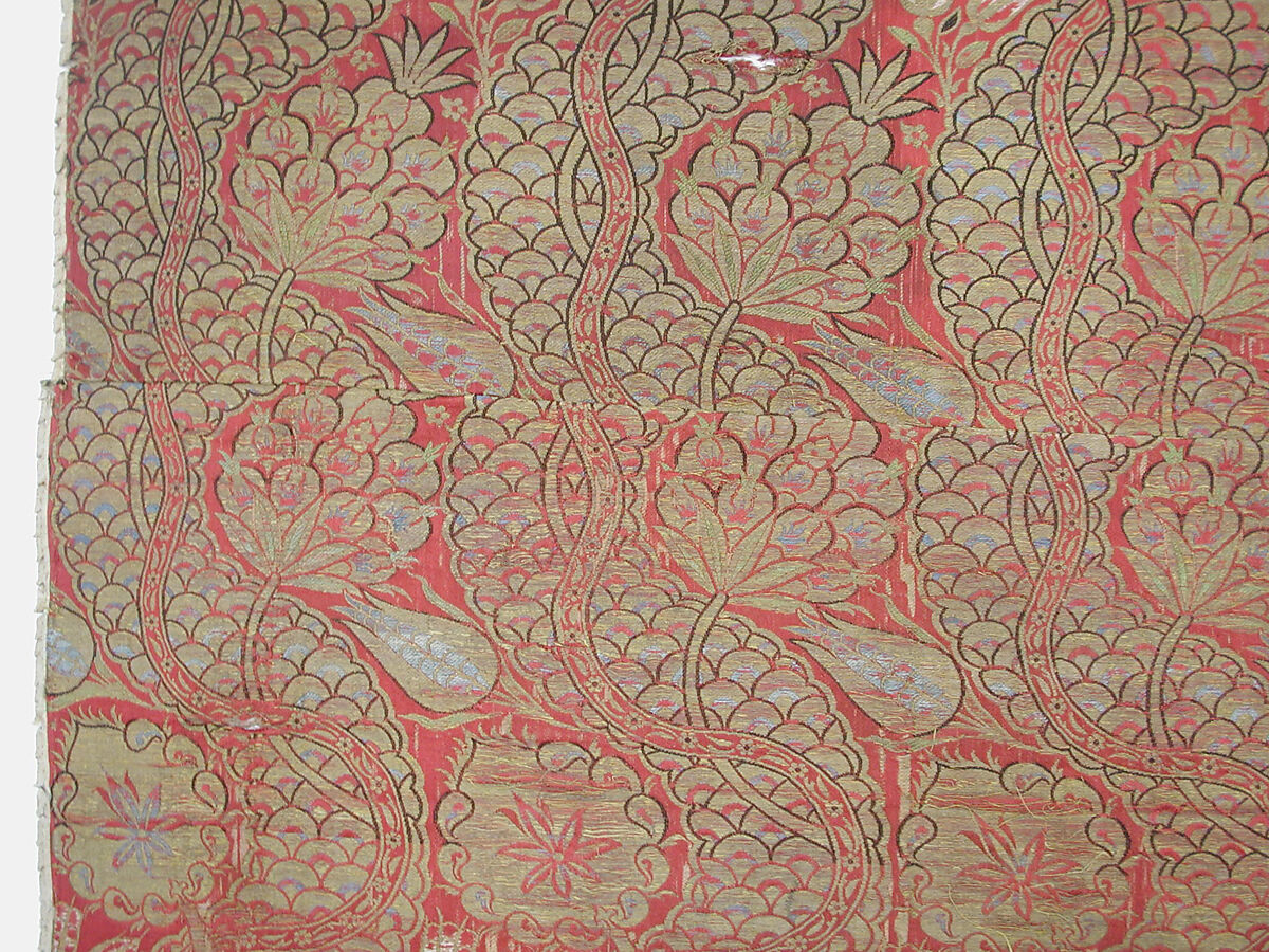 Textile Fragment, Silk and metal wrapped thread