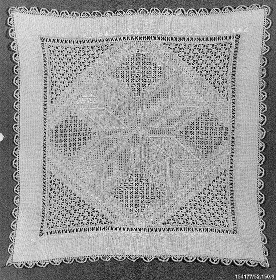 Doily, Linen and silk; embroidered 