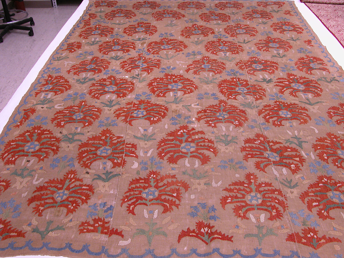 Hanging, Linen; embroidered in silk