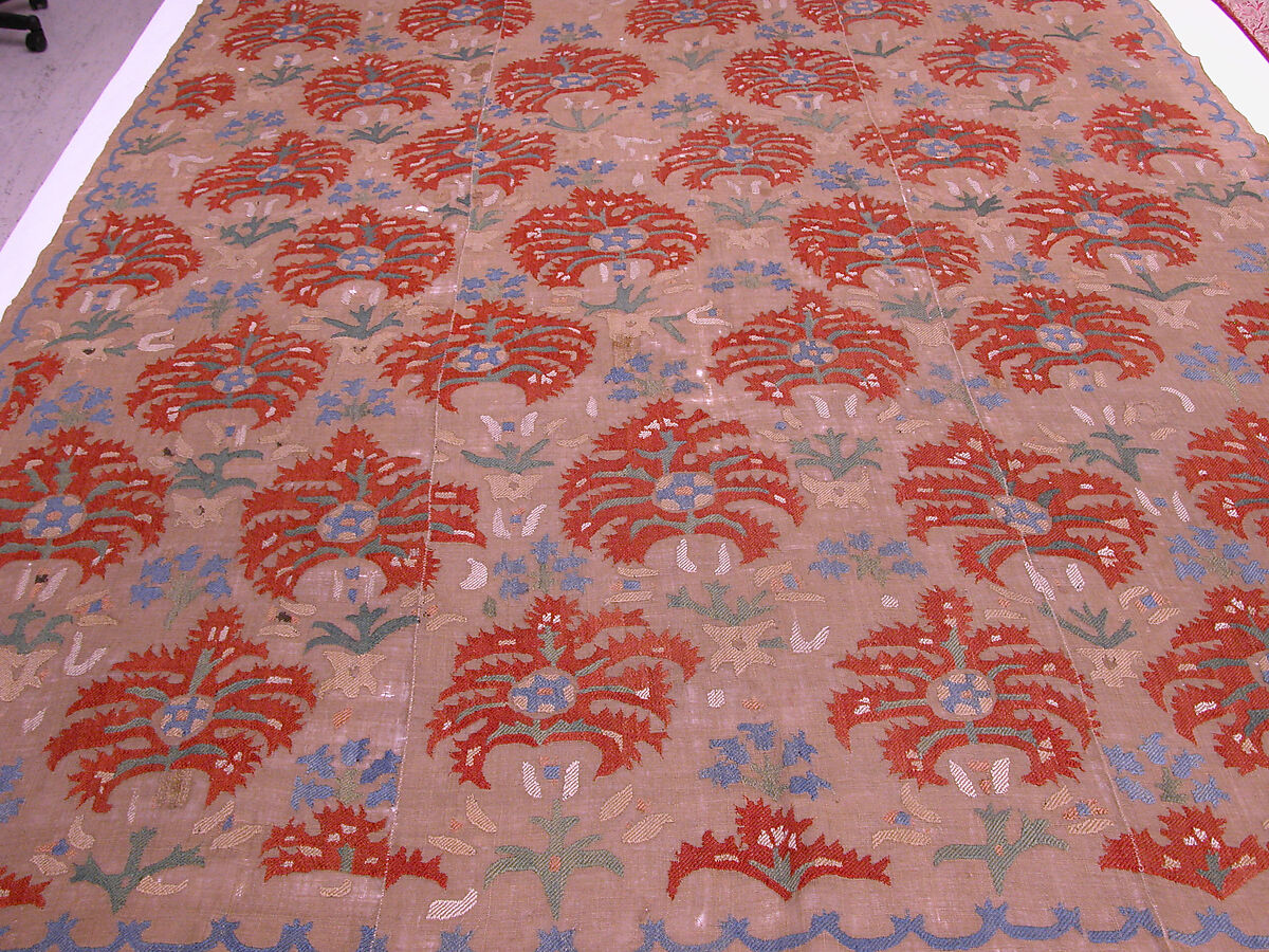 Hanging, Linen; embroidered in silk