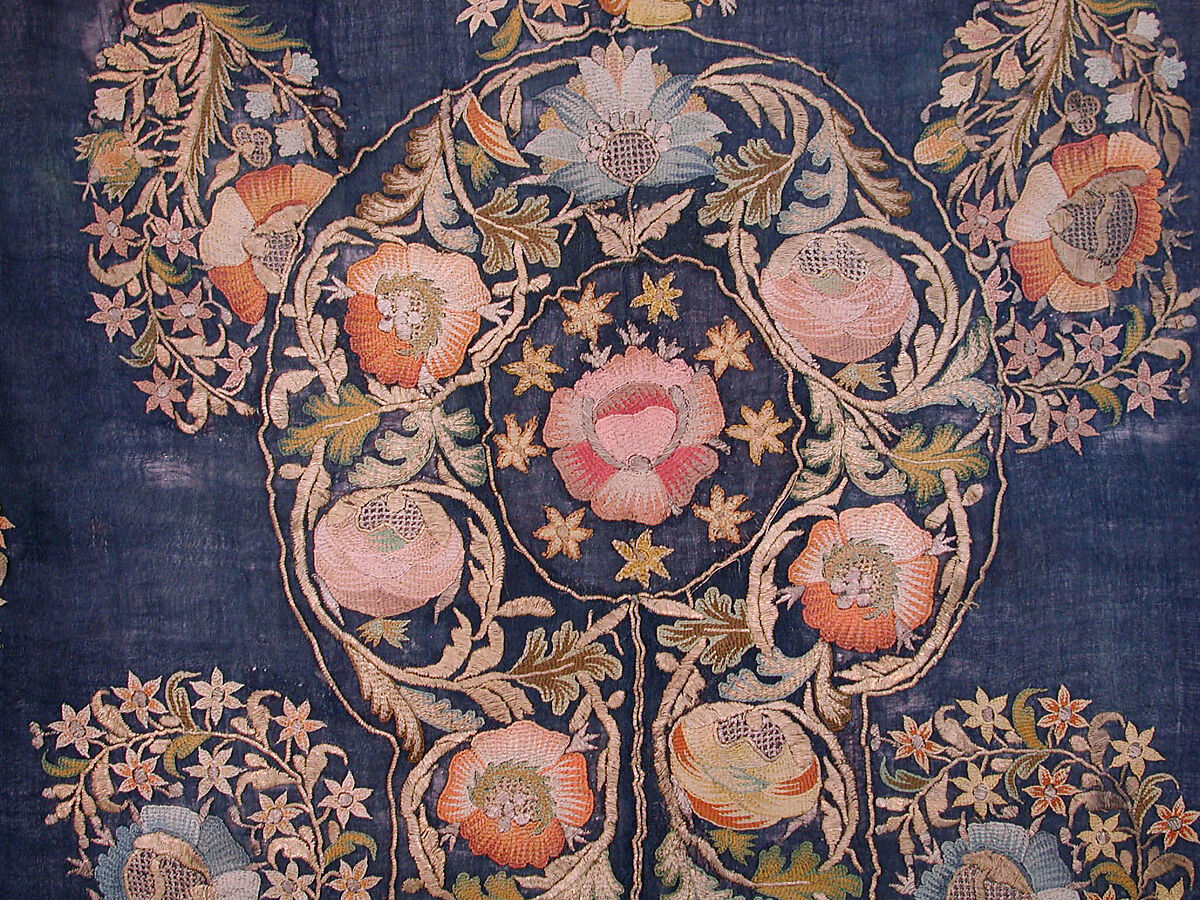 Barber's Apron, Silk; embroidered in silk and gold and silver wrapped thread