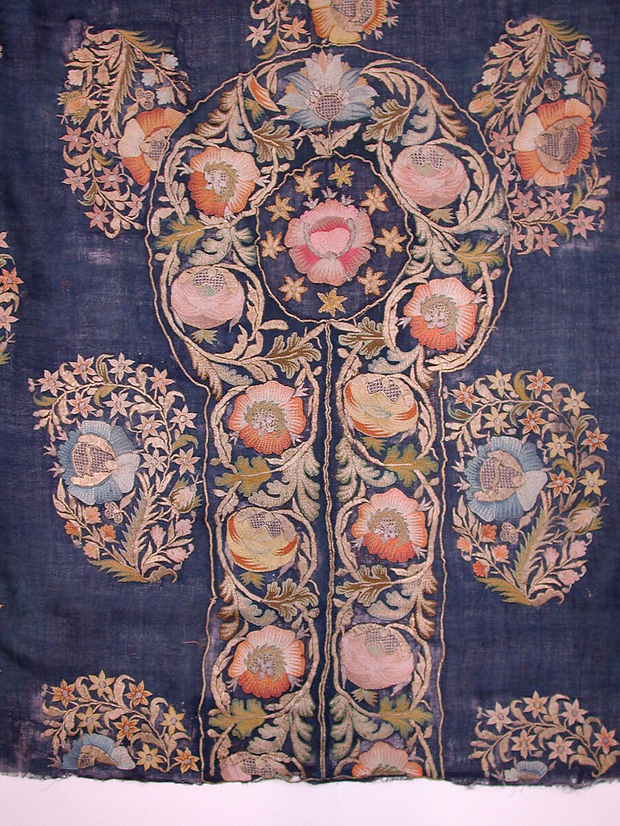 Barber's Apron, Silk; embroidered in silk and gold and silver wrapped thread