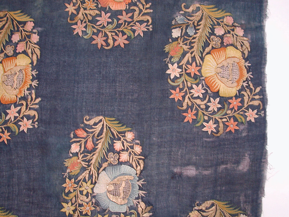 Barber's Apron, Silk; embroidered in silk and gold and silver wrapped thread