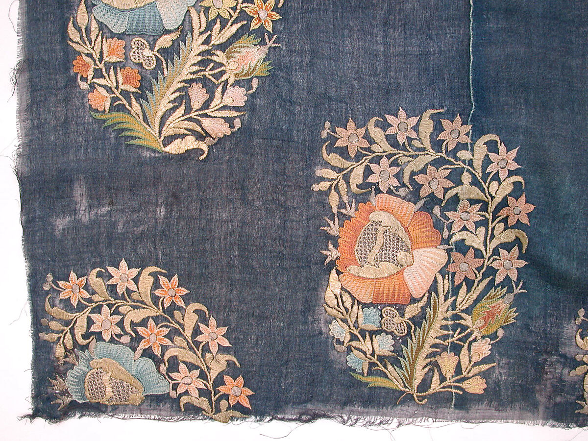 Barber's Apron, Silk; embroidered in silk and gold and silver wrapped thread