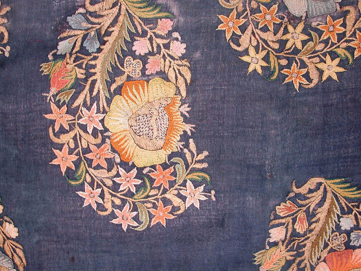 Barber's Apron, Silk; embroidered in silk and gold and silver wrapped thread