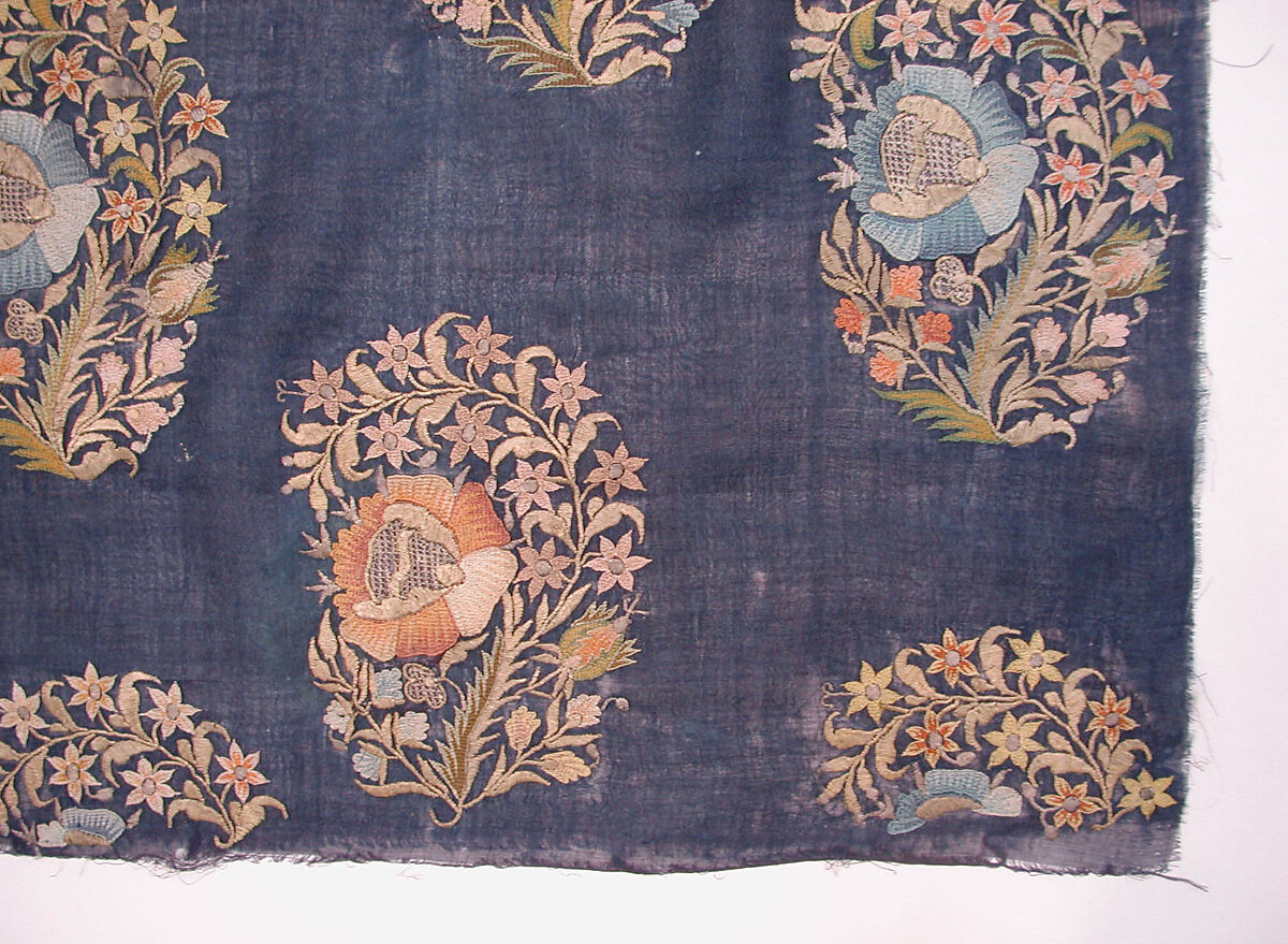 Barber's Apron, Silk; embroidered in silk and gold and silver wrapped thread