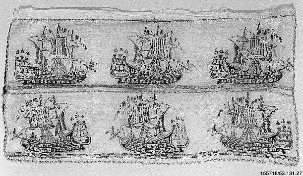 Towel Ends, Cotton; embroidered in silk and silver metal wrapped thread
