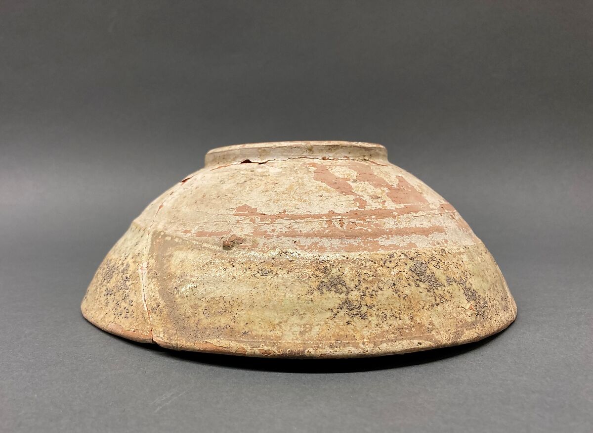 Bowl, Earthenware; white slip, polychrome slip decoration, under transparent glaze