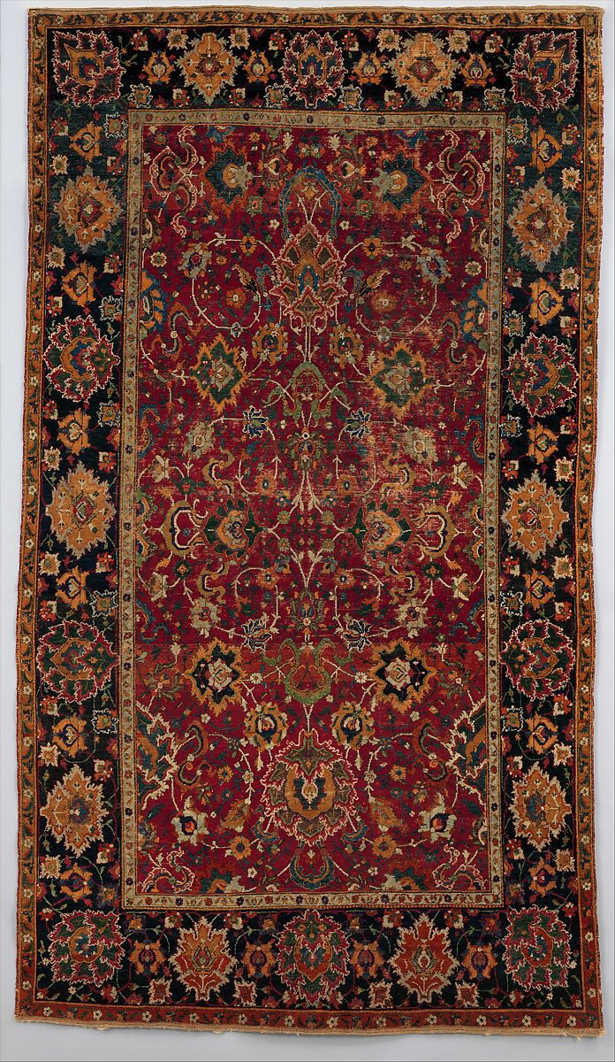 "Floral and Cloudband" Carpet, Cotton (warp and weft), wool (pile); asymmetrically knotted pile 