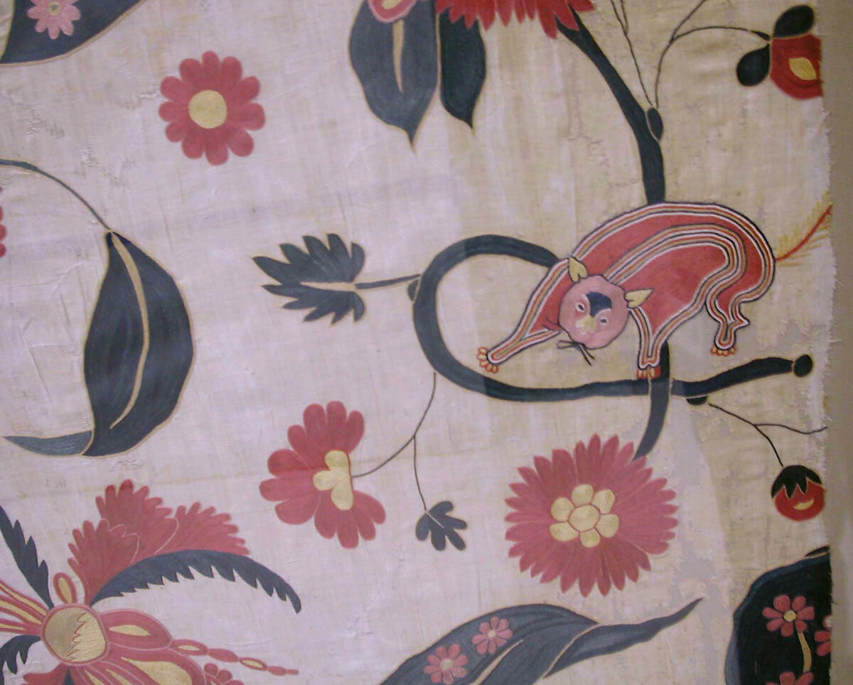 Bed Cover or Wall Hanging, Cotton, silk; plain weave, embroidered, originally quilted