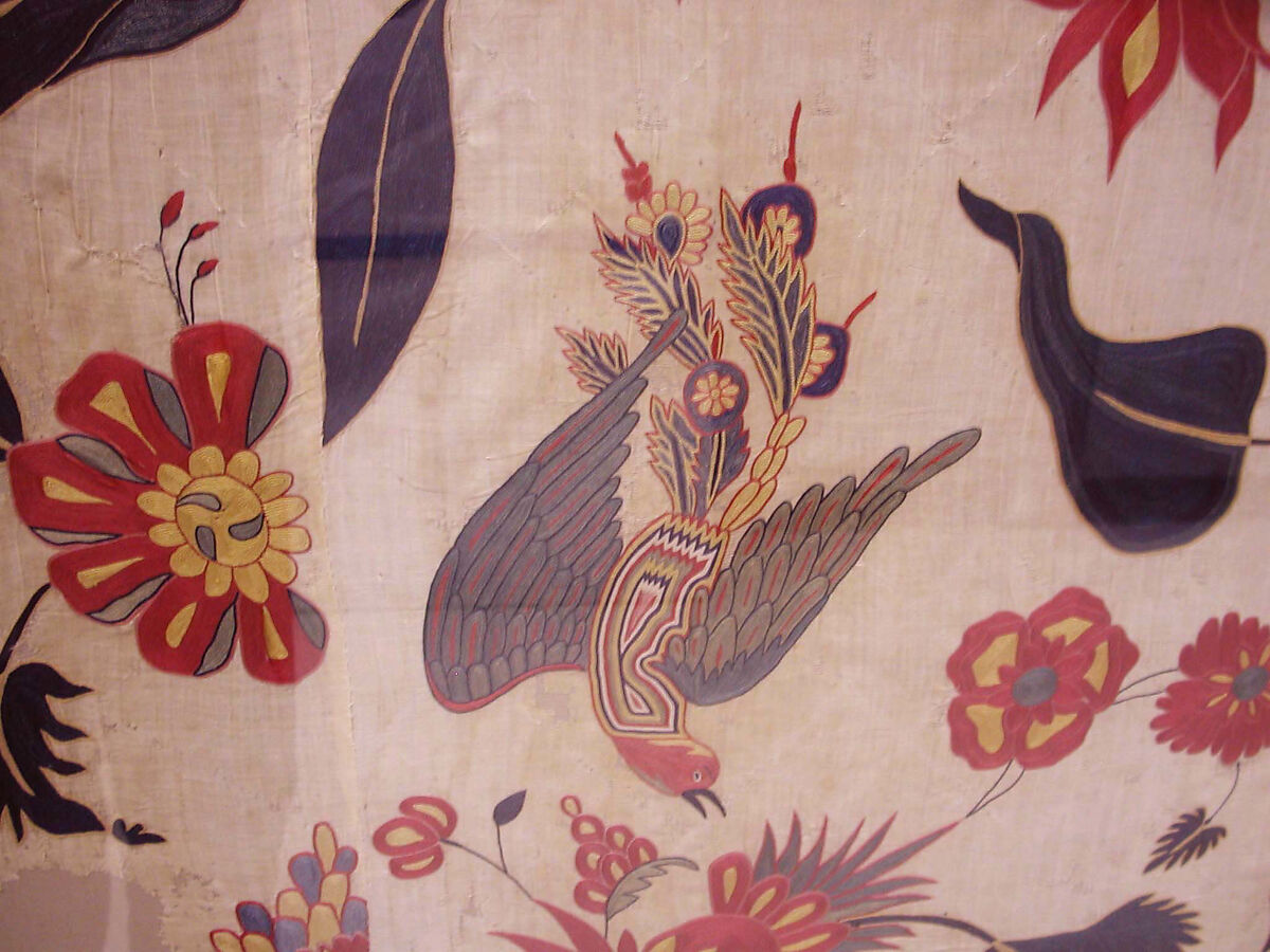 Bed Cover or Wall Hanging, Cotton, silk; plain weave, embroidered, originally quilted