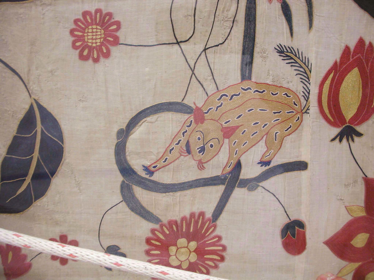 Bed Cover or Wall Hanging, Cotton, silk; plain weave, embroidered, originally quilted