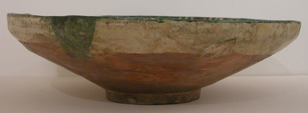 Bowl with Stylized Bird, Earthenware; incised decoration through white slip and color glazes under a transparent glaze (Amul ware)