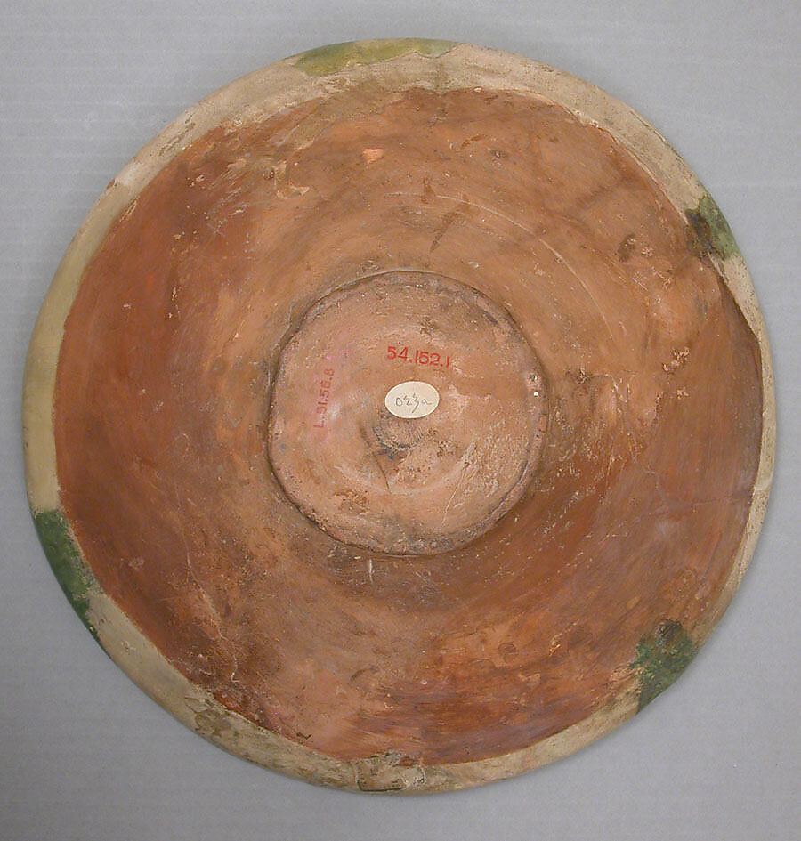 Bowl with Stylized Bird, Earthenware; incised decoration through white slip and color glazes under a transparent glaze (Amul ware)