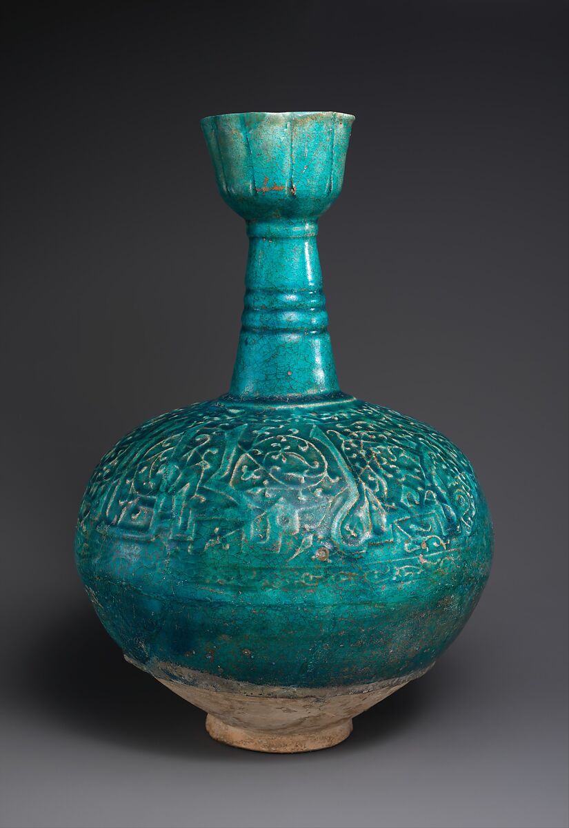 Bottle, Thrown and molded in relief; earthenware