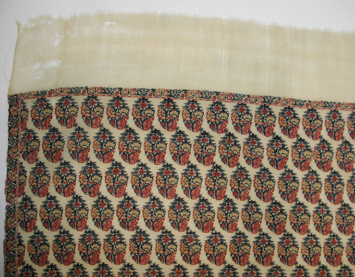 Shawl, Wool; twill weave and double interlocking twill tapestry weave