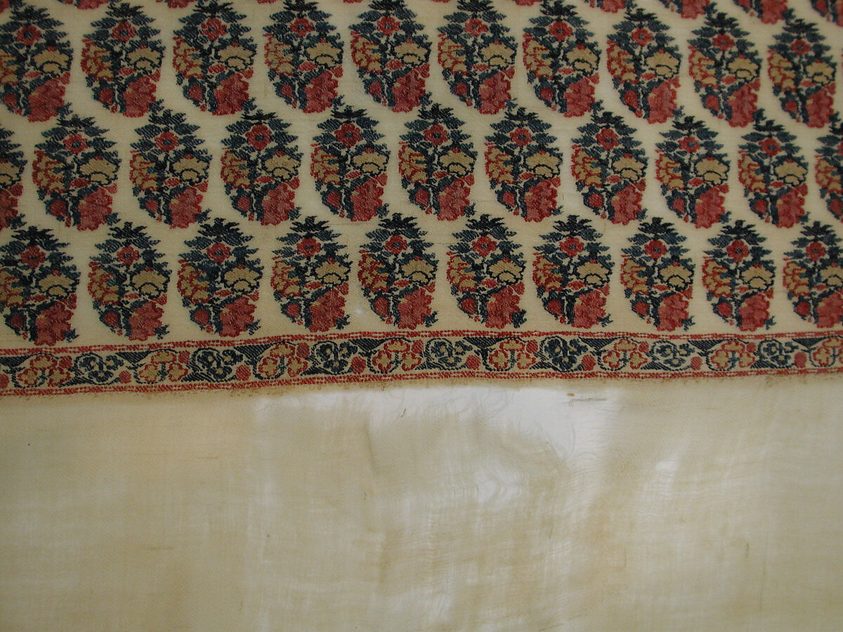 Shawl, Wool; twill weave and double interlocking twill tapestry weave