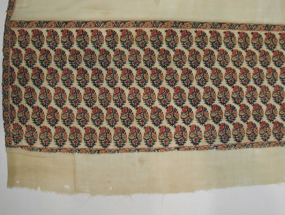 Shawl, Wool; twill weave and double interlocking twill tapestry weave