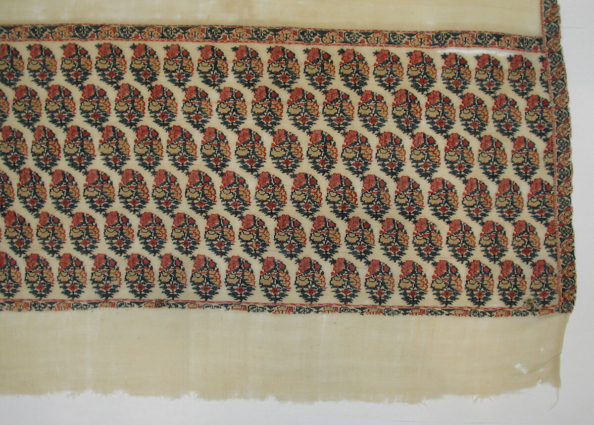 Shawl, Wool; twill weave and double interlocking twill tapestry weave