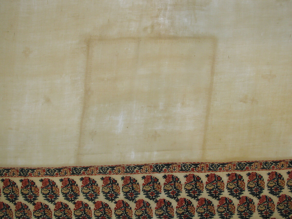 Shawl, Wool; twill weave and double interlocking twill tapestry weave