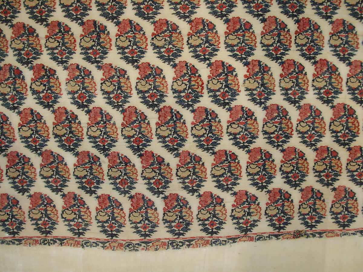 Shawl, Wool; twill weave and double interlocking twill tapestry weave