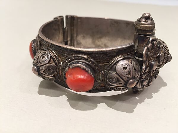 Bracelet, One of a Pair, Silver, coral, and imitation coral