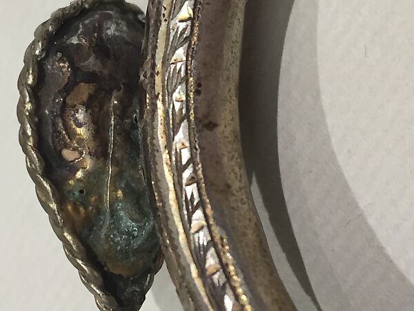 Ear Ornament (Tikhrazin), One of a Pair, Silver, green glass, coral