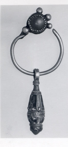 Earring, One of a Pair, Silver wire and filigree, enamel, coral and imitation coral