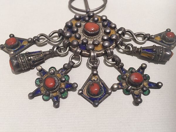 Fibula, Silver, French coin, filigree, coral