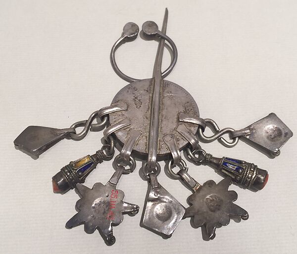 Fibula, Silver, French coin, filigree, coral